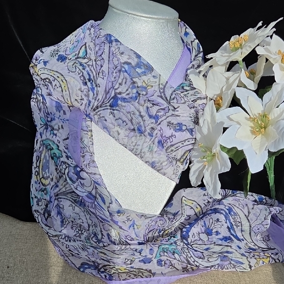 None Accessories - Floral Lavende, Blue & Turquoise Scarf